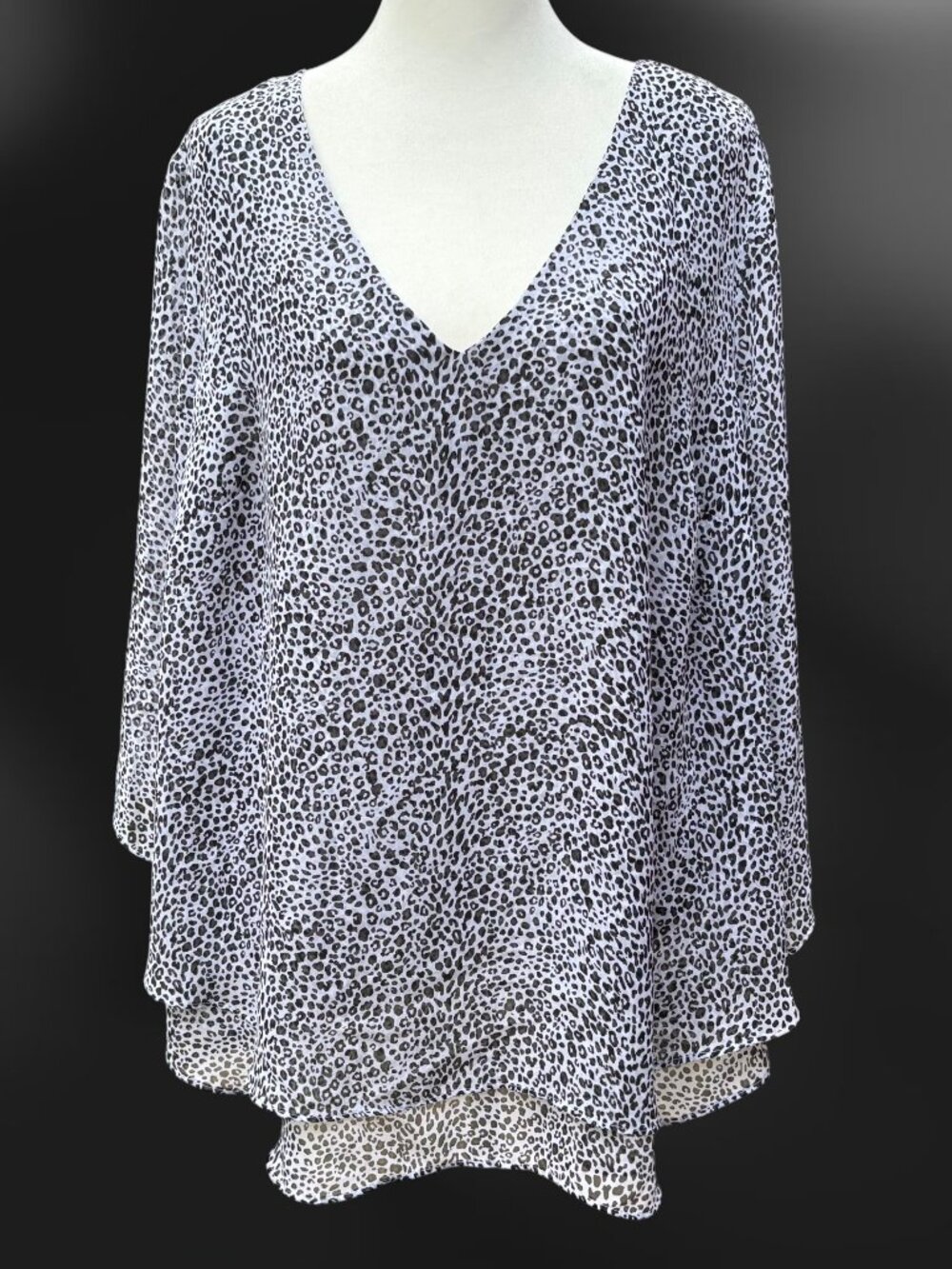 Boutique Size 0X Animal Print Layered Overlay Blouse Semi Sheer Flowy 3/4 Sleeve